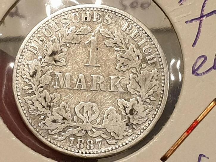 Duitsland, 1 mark 1887A, 5.55 gr .900 zilver (19), Postzegels en Munten, Munten | Europa | Niet-Euromunten, Duitsland, Zilver