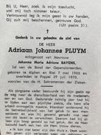 Pluym Pluijm x Bayens Baijens 1905 Alphen en Riel 1970 Poppe, Ophalen of Verzenden, Bidprentje
