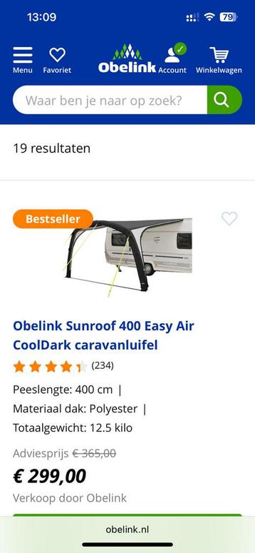 Obelink Sunroof 400 Easy Air CoolDark caravanluifel beschikbaar voor biedingen