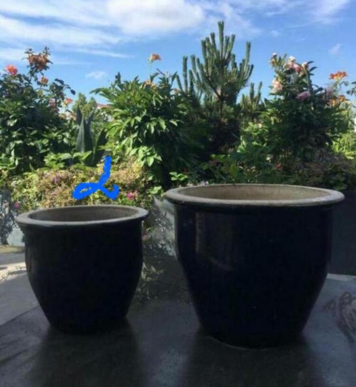 Oude geglazuurde bloempotten - diverse maten, Tuin en Terras, Bloempotten, Gebruikt, Terracotta, Binnen, Balkon, Tuin, Minder dan 40 cm