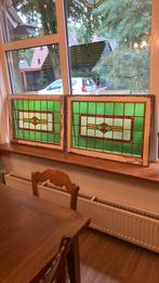 Twee antieke identieke art deco glas in lood ramen, Antiek en Kunst, Curiosa en Brocante, Ophalen