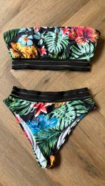 Shein strepless bikini maat S (bloemen/palmbladeren), Zwart, Ophalen of Verzenden, Zo goed als nieuw, Bikini