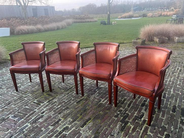 4 Schapenleren eetkamerstoelen, Huis en Inrichting, Stoelen, Gebruikt, Vier, Leer, Bruin, Ophalen