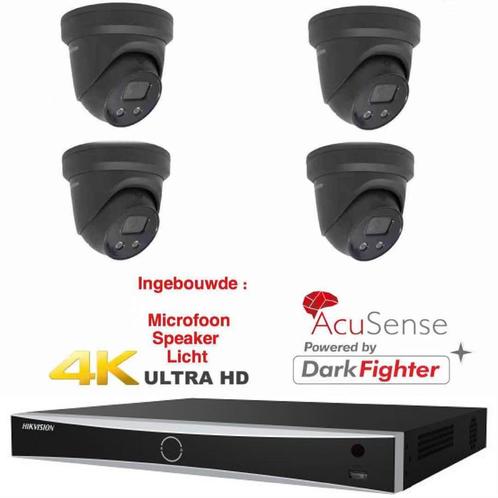 8MP Hikvision AcuSense Darkfighter IP PoE set/NVR+4x camera, Audio, Tv en Foto, Videobewaking, Nieuw, Buitencamera, Ophalen of Verzenden
