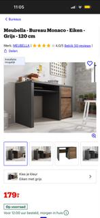 Meubella Bureau Monaco - Eiken Grijs - 120cm, Ophalen of Verzenden, Zo goed als nieuw, Bureau
