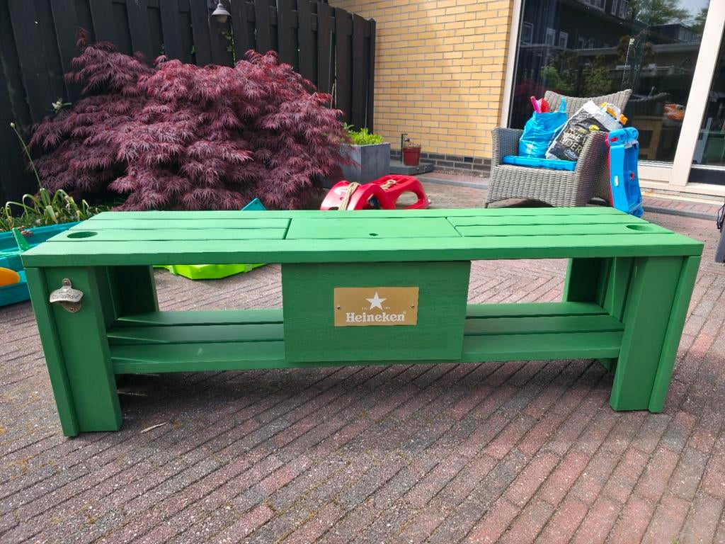 Heineken bierbank met koelvak – unieke eyecatcher, Ophalen, Nieuw, Rechthoekig, Hout