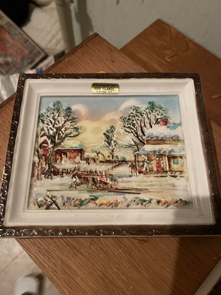 Vintage Souvenir Tegel 1000 Islands Clayton NY Winterscène, Ophalen of Verzenden