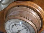 Antieke Engelse barometer, rond op houten voet  drnsn 19 cm, Ophalen of Verzenden, Gebruikt, Barometer