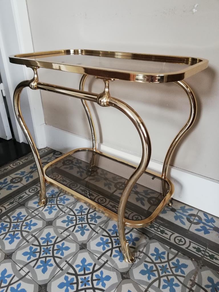 Supergaaf, zwaar uitgevoerd vintage bijzettafel, theetafel, Ophalen, Vintage, Zo goed als nieuw, Goud