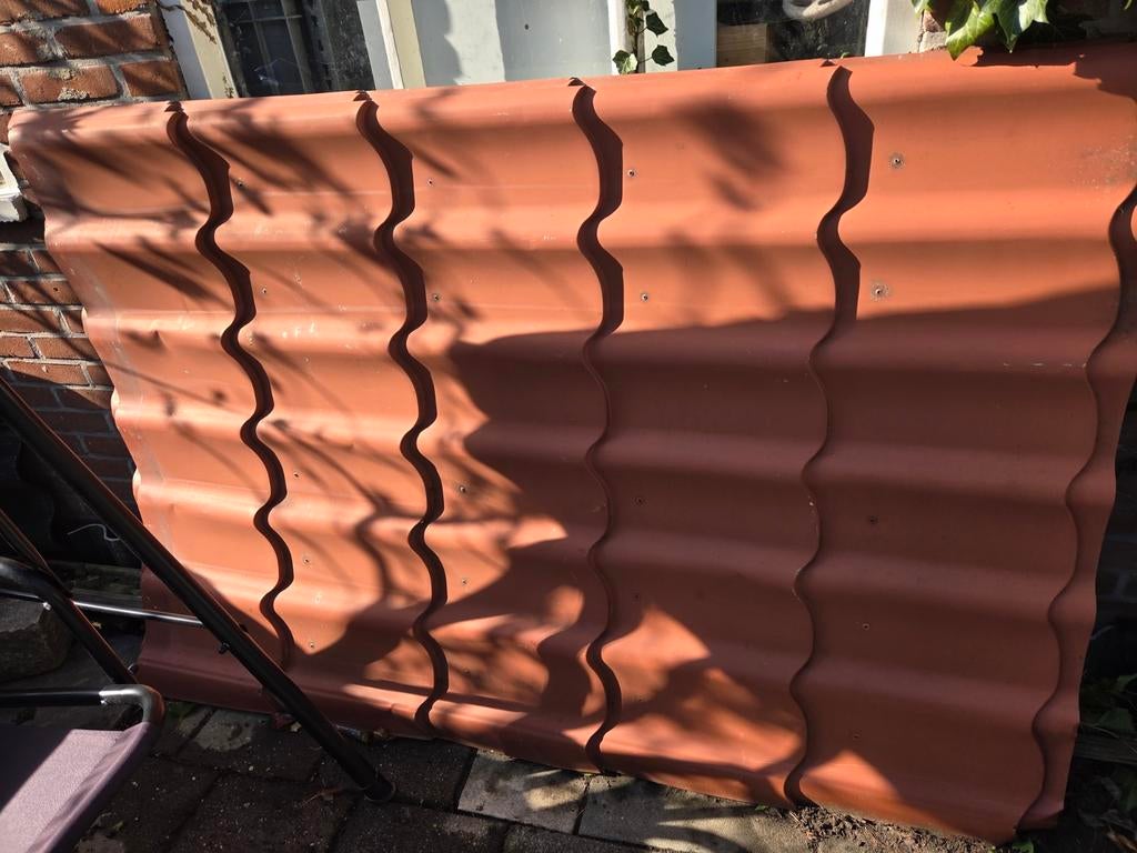 4 stuks ijzeren golfplaten - Dakplaten, Doe-het-zelf en Verbouw, Dakpannen en Dakbedekking, Ophalen, Gebruikt, Minder dan 5 m²