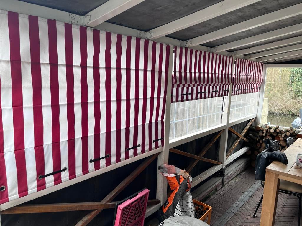 Rolgordijnen 3 stuks rood/wit gestreept, merkRBS Forest, 100 tot 150 cm, 100 tot 150 cm, Ophalen of Verzenden, Zo goed als nieuw