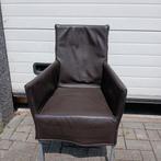 L'Ancora bruine leren fauteuil met metalen onderstel., Huis en Inrichting, Ophalen, Gebruikt, Bruin, Leer