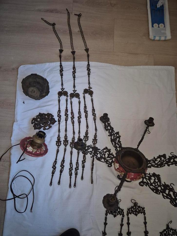 Antieke art nouveau olielamp hanglamp, Antiek en Kunst, Antiek | Lampen, Ophalen of Verzenden