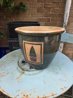 Groen geglazuurde bloempot met decoratief patroon, Tuin en Terras, Ophalen, Rond, Zo goed als nieuw, Aardewerk