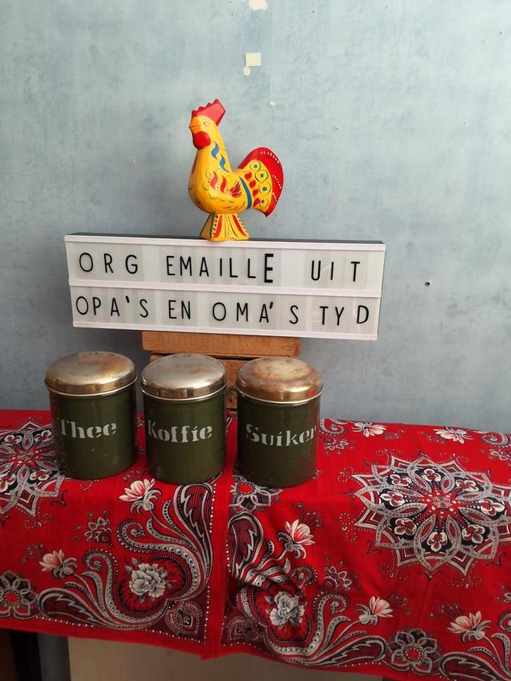 👍Nóg 'n fraaie set KOFFIE - SUIKER - THEE donkergroen, Antiek en Kunst, Antiek | Emaille, Ophalen of Verzenden