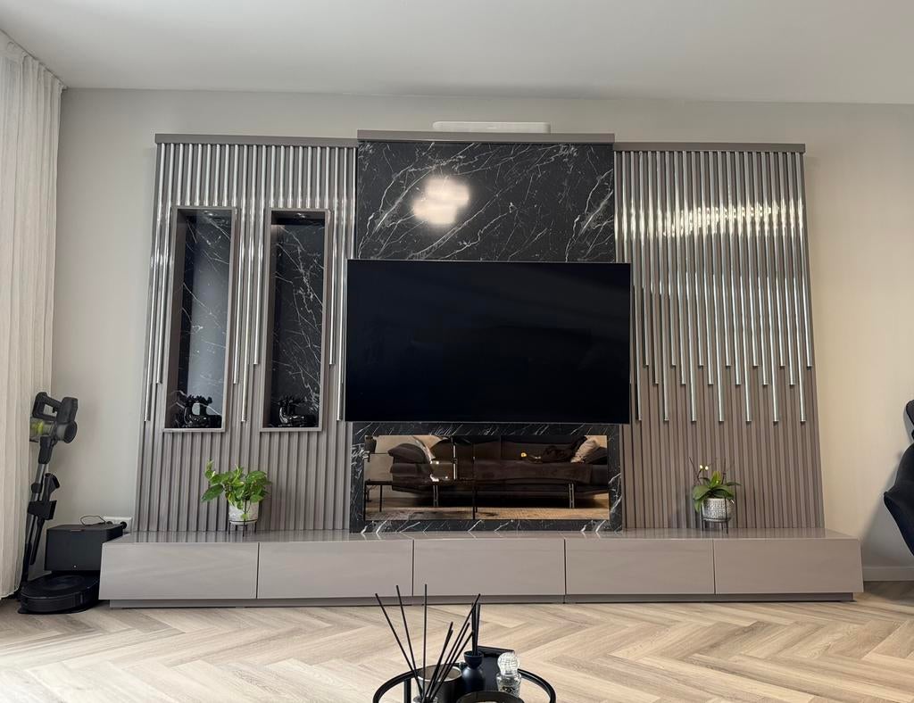 Luxe TV-Wandmeubel met Marmerlook & Sfeerverlichting 3,60m, Ophalen, 25 tot 50 cm, Minder dan 100 cm