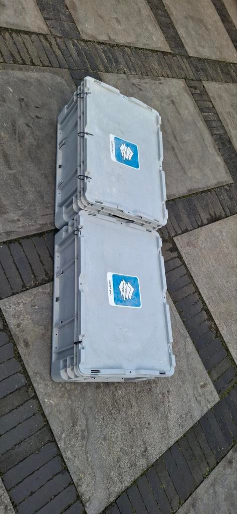 2x plastic kratten met desksel, Gebruikt, 40 tot 60 cm, Opvouwbaar, 50 tot 75 cm