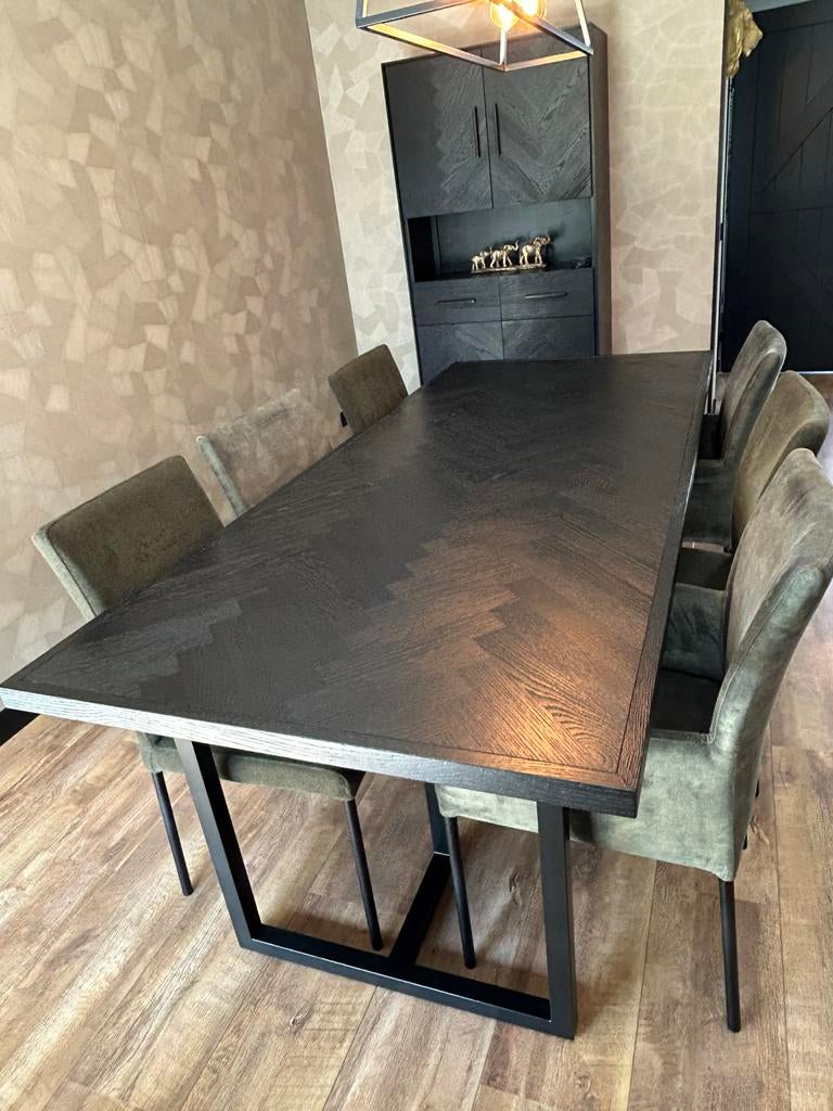 Zwarte eettafel visgraat, Huis en Inrichting, Tafels | Eettafels, Ophalen, 200 cm of meer, 50 tot 100 cm, Zo goed als nieuw