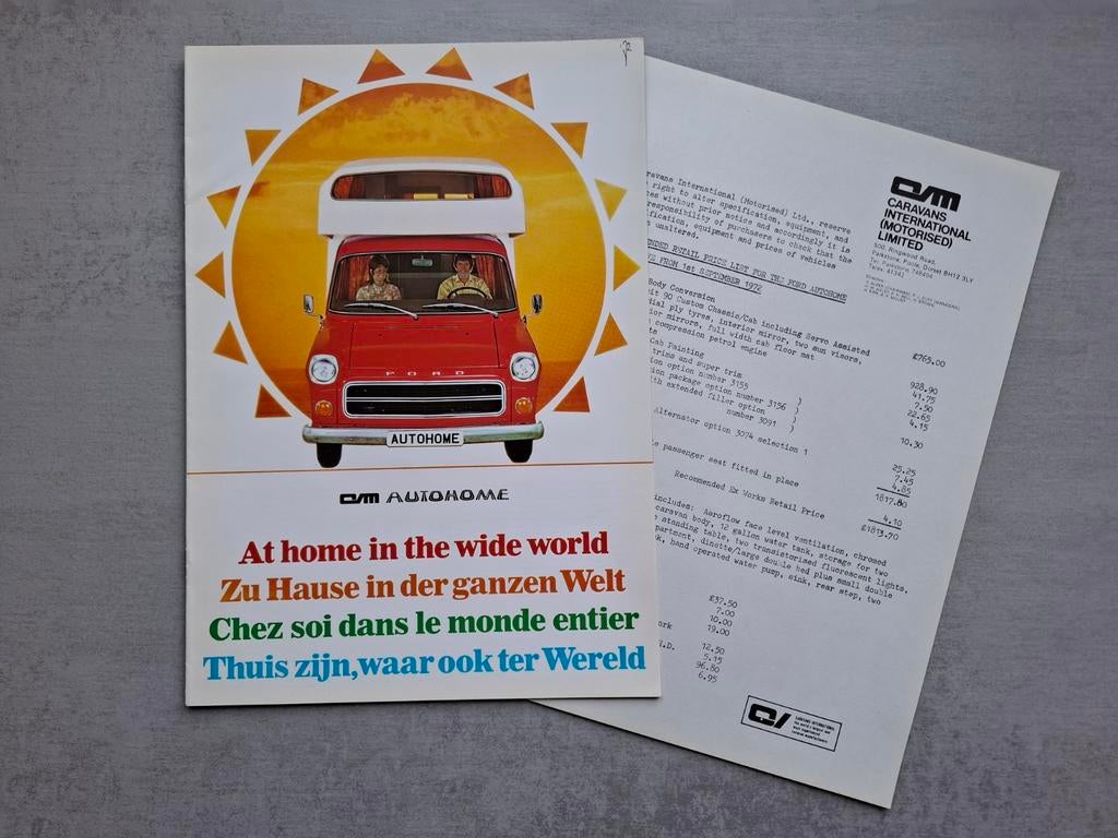 Ford Transit CM Autohome brochure - 1972, Ophalen of Verzenden, Zo goed als nieuw, Ford