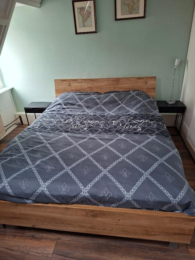 Bed PORTLAND 160*200 Balkeneiken, Ophalen, Gebruikt, Bruin, Tweepersoons