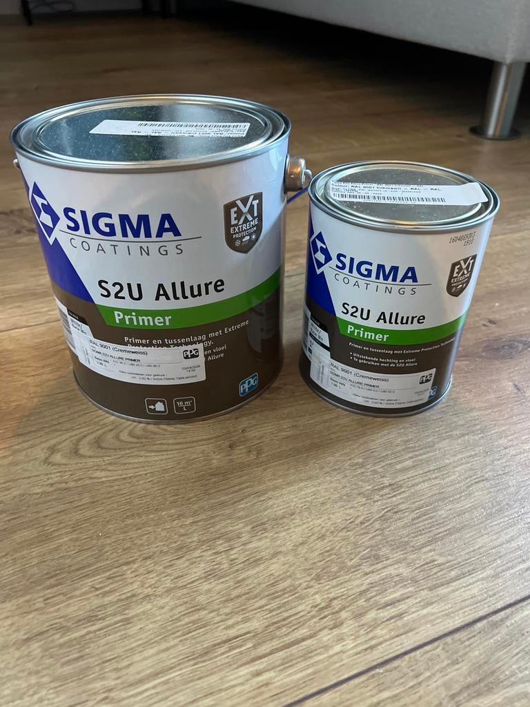 Ongeopende 3,5l Sigma S2U Allure Primer - RAL 9001 Crèmewit, Overige kleuren, Nieuw, Ophalen of Verzenden, Verf