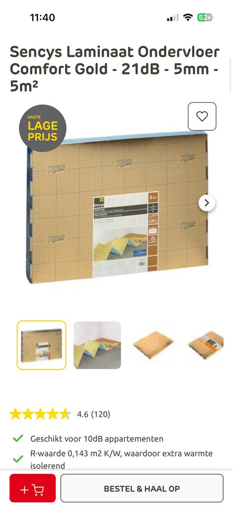 Sencys laminaat ondervloer Comfort Gold, Overige materialen, Zo goed als nieuw, 15 m² of meer, Ophalen