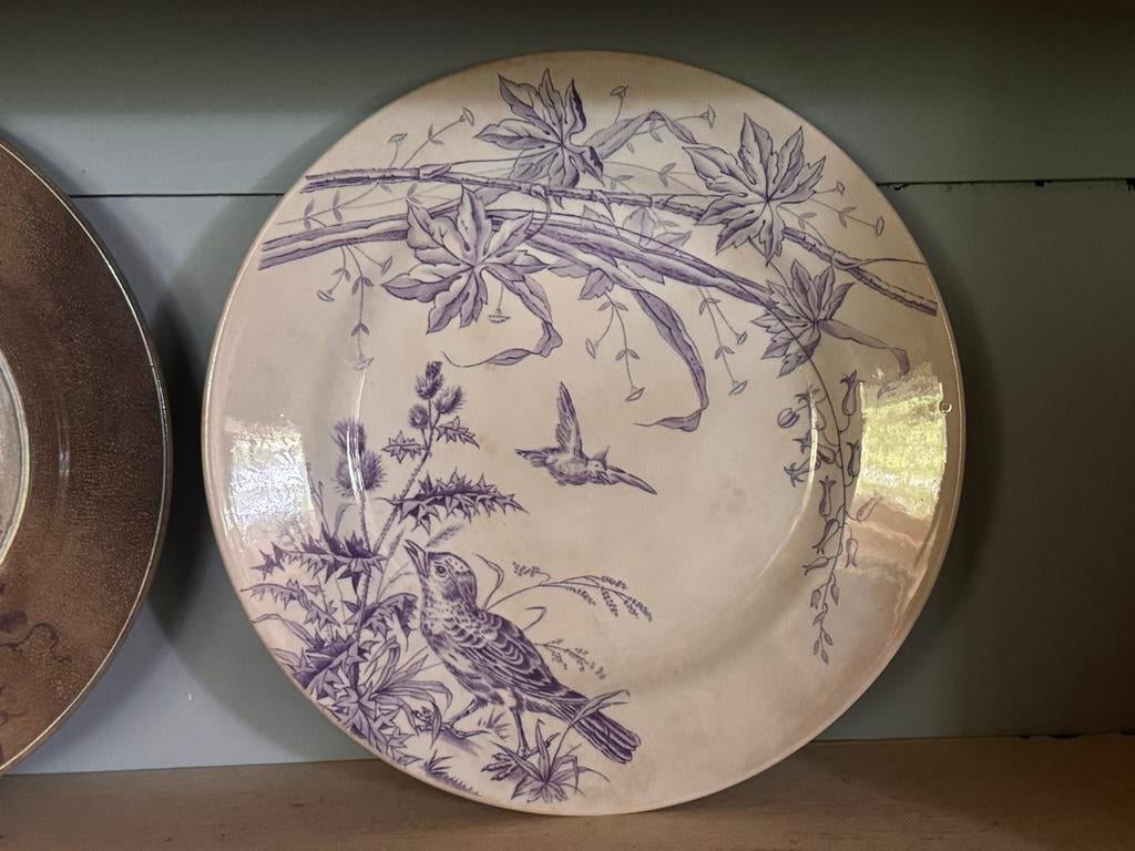 Société Céramique borden decor Oiseaux in lila, Ophalen of Verzenden