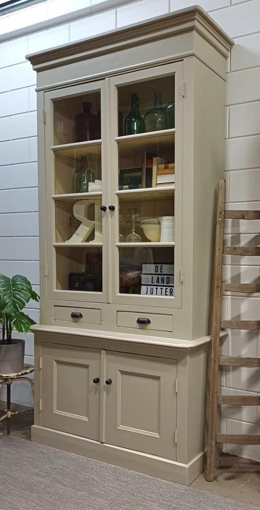 XL Vintage/Antieke hoge schoolkast, Brocante buffetkast, Gebruikt, 100 tot 150 cm, 200 cm of meer, Ophalen of Verzenden
