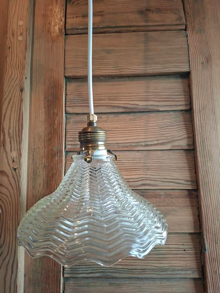 Oud glazen hanglamp, art deco glas lampje, Ophalen of Verzenden