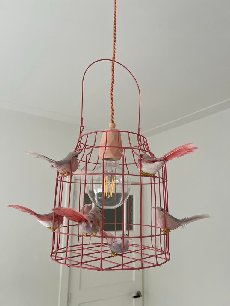 Dutch Delight roze vogeltjes hanglamp, Huis en Inrichting, Lampen | Hanglampen, Ophalen, Gebruikt, Metaal, Minder dan 50 cm
