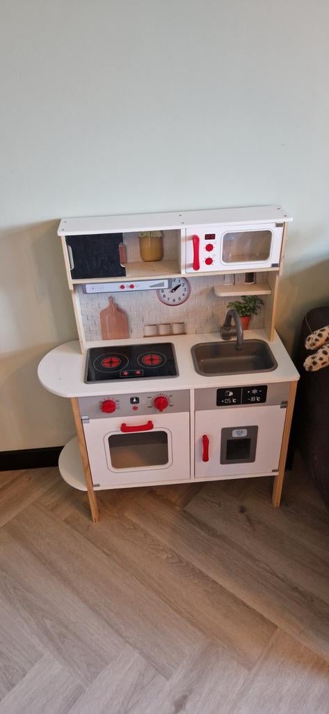 Kinderkeuken met toebehoren, winkelwagentje en stofzuiger, Kinderen en Baby's, Ophalen, Gebruikt, Hout, Speelkeuken