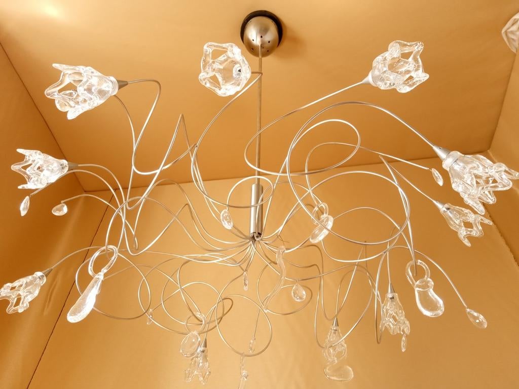 Harco loor design lamp Ice 10 kelken, kristallen ornamenten, Ophalen, Zo goed als nieuw, Glas, 75 cm of meer