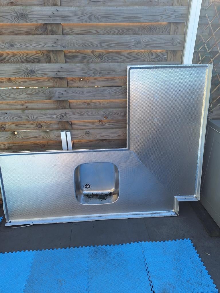 Aanrechtblad rvs hoek, Huis en Inrichting, Keuken | Keukenelementen, Ophalen, 50 tot 75 cm, 200 cm of meer, Minder dan 100 cm