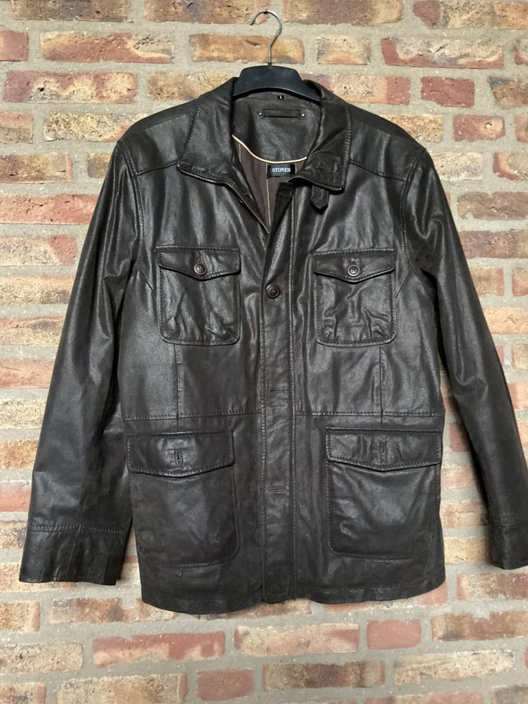 Stones! Als nieuwe prachtige leren jas, donker bruin L = 52, Kleding | Heren, Verzenden, Zo goed als nieuw, Maat 52/54 (L), Bruin