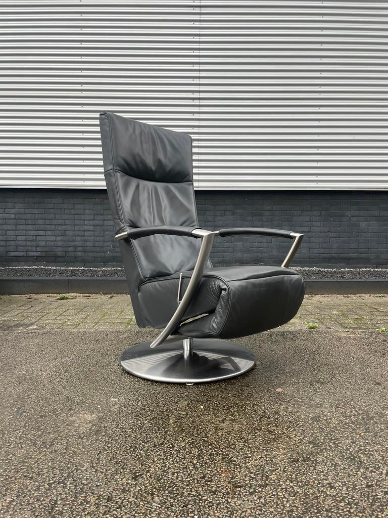 Grijze leren relax fauteuil / relax stoel / relaxstoel, Ophalen, Minder dan 75 cm, Zo goed als nieuw, Nvt
