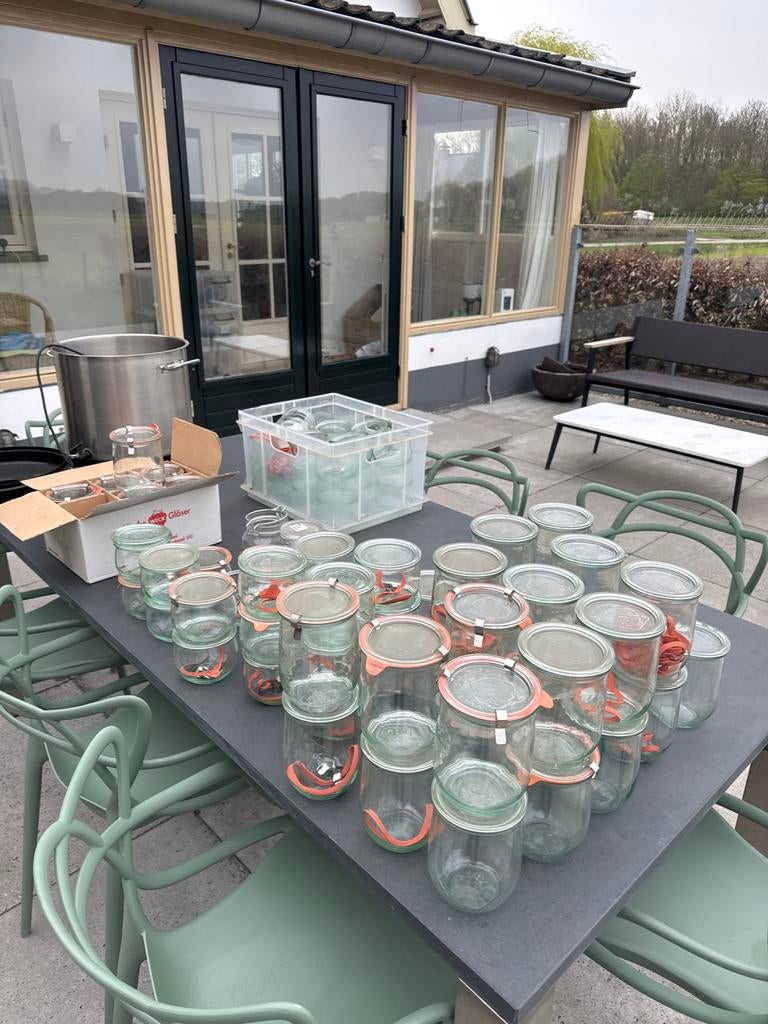 Complete Weck set: ketel en diverse 0,5 en 1L weckpotten, Ophalen, Gebruikt