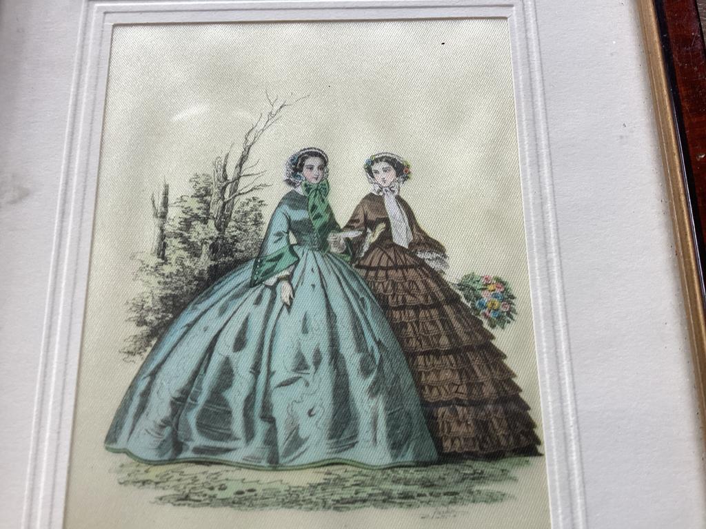 Antiek schilderijtje op zijde - Victoriaanse dames, Antiek en Kunst, Kunst | Schilderijen | Klassiek, Ophalen of Verzenden