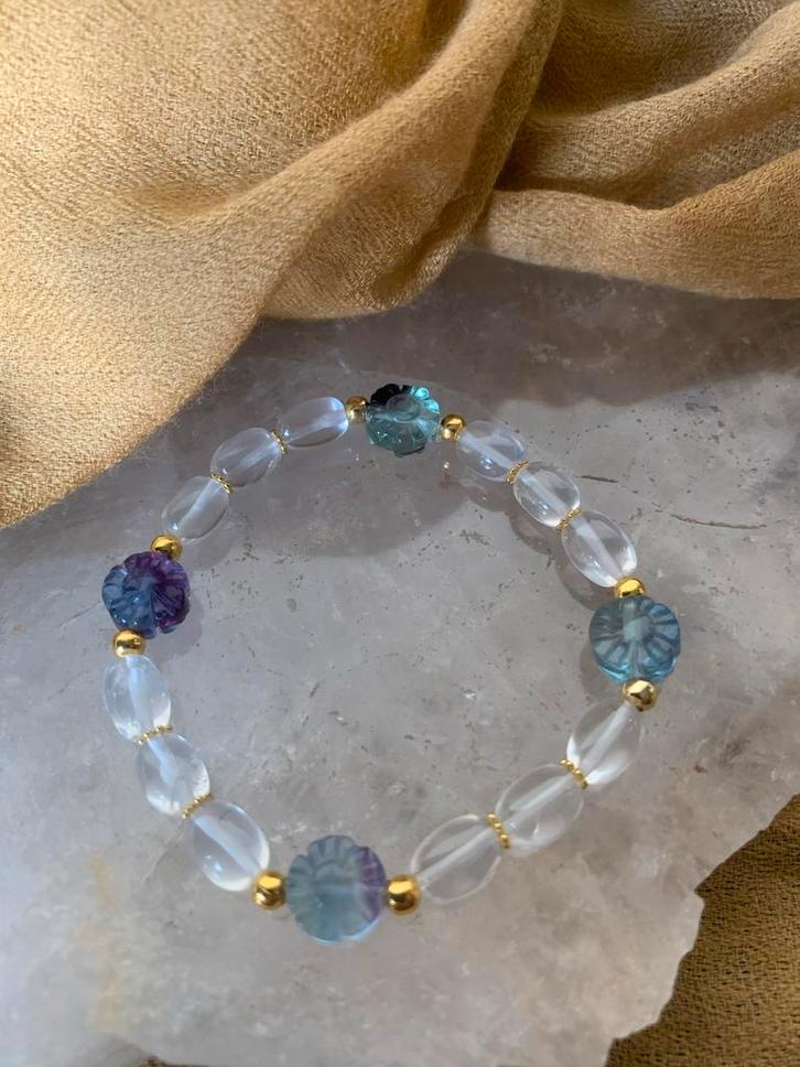 Fluoriet opaal girasol beschermt hoge trilling magie uniek, Sieraden, Tassen en Uiterlijk, Armbanden, Nieuw, Elastiek, Met bedels of kralen