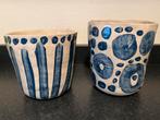 Handgemaakte bloempotten blauw/ecru, Rond, Binnen, Ophalen of Verzenden, Zo goed als nieuw
