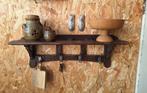 Brocante vintage houten wandkapstok, kapstok met hoedenplank, Wandkapstok, Gebruikt, Vintage, Ophalen of Verzenden