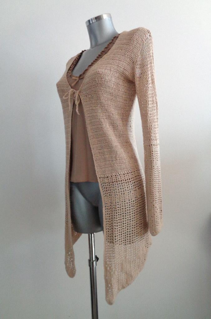 Vero Moda gehaakt vest van Ramie en katoen met Geisha top, Verzenden, Zo goed als nieuw, Maat 36 (S), Bruin