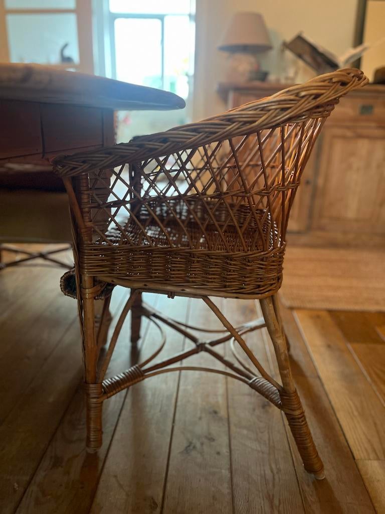 Landelijke rieten eetkamerstoelen, Huis en Inrichting, Stoelen, Gebruikt, Riet of Rotan, Ophalen of Verzenden, Drie