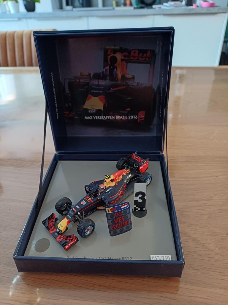 Max Verstappen RB12 Brazilië 2016 1:43 gp world, Ophalen of Verzenden, Zo goed als nieuw, Auto, Overige merken