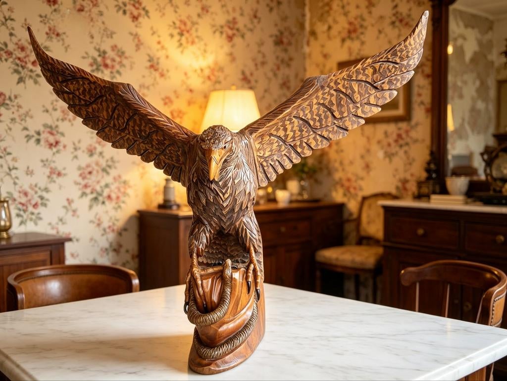 Houten beeld van een adelaar met slang, Ophalen