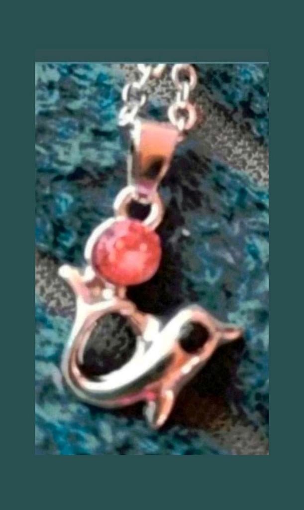 Ketting dolfijn roze saffier steentje, Verzenden, Nieuw, Zilver, Met hanger