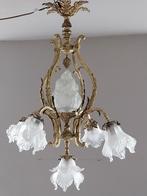 Antieke bronzen kroonluchter Napoleon III met glazen tulpen, Antiek en Kunst, Ophalen of Verzenden
