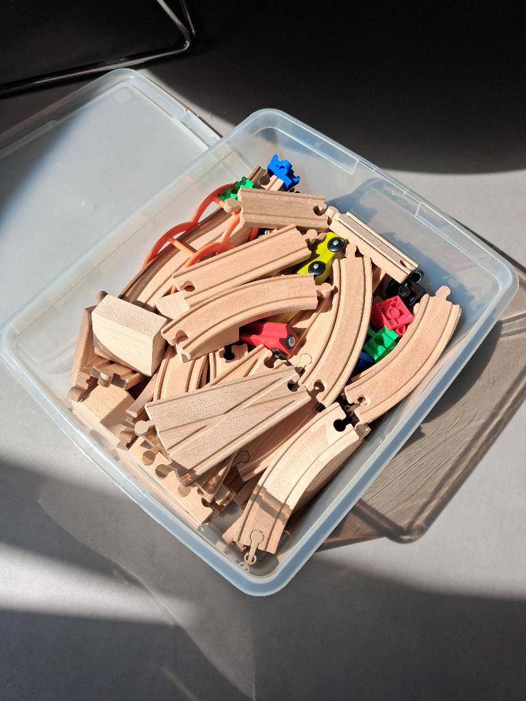 houten treinrails, Ophalen, Gebruikt, Rij- of Hobbelspeelgoed