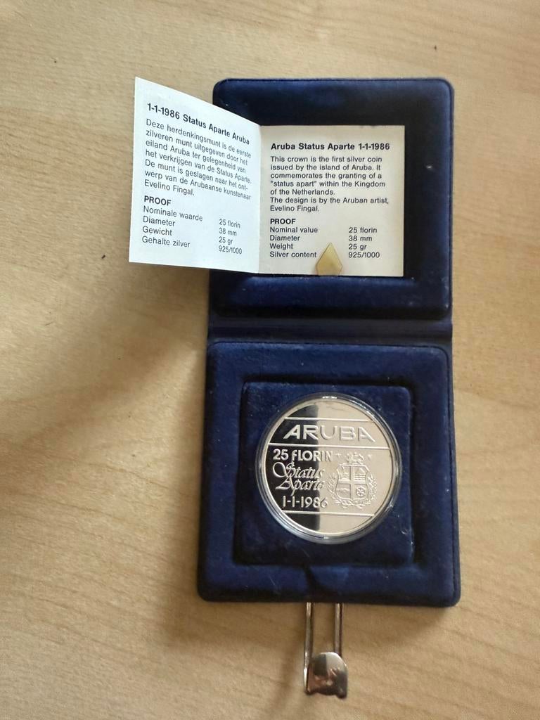 Aruba 25 florin Status Aparte 1986 zilver, Postzegels en Munten, Munten | Nederland, Ophalen of Verzenden, Koningin Beatrix, Overige waardes