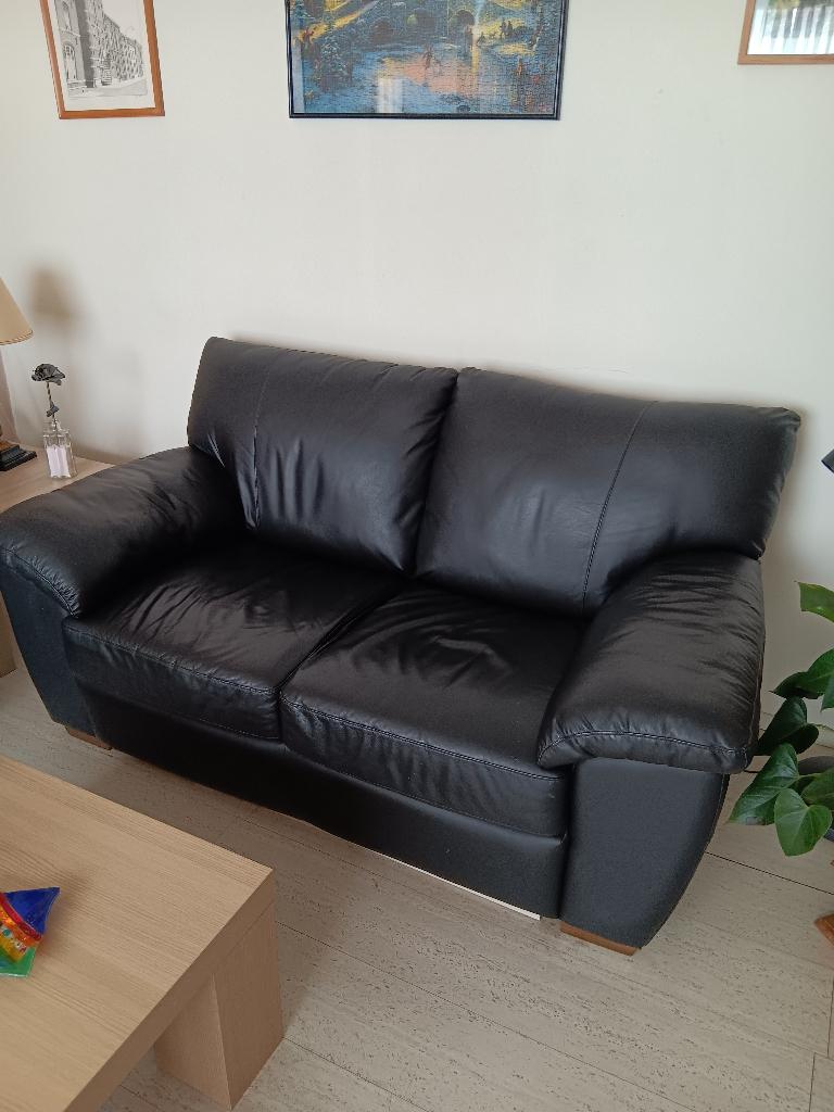 Leren banken, Huis en Inrichting, Banken | Bankstellen, Ophalen, Gebruikt, 150 tot 200 cm, Tweepersoons