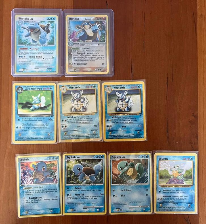 Pokemon Blastoise, Wartortle, en Squirtle collectie., Hobby en Vrije tijd, Verzamelkaartspellen | Pokémon, Zo goed als nieuw, Meerdere kaarten
